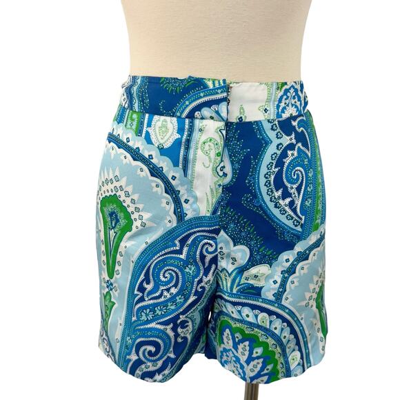 J McLaughlin Silk Printed Shorts Handkerchief Paisley Multi-Color Blue | Sz. 10 - Picture 1 of 8